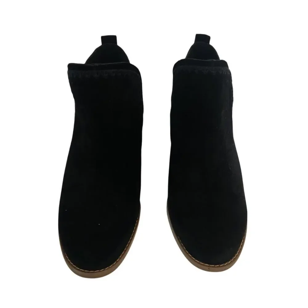 New Toms Kaia Suede Wedge Booties Black Suede 9.5